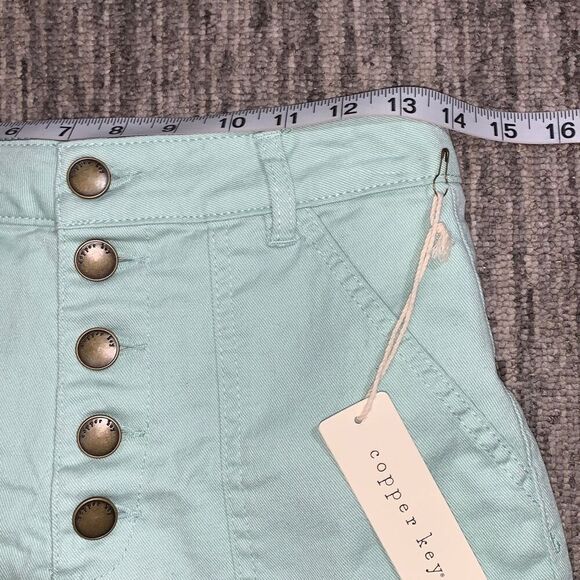Copper Key Womens Jr 9 Button Fly Denim Jean Shorts Mint Green Patch Pockets NWT - Picture 6 of 7
